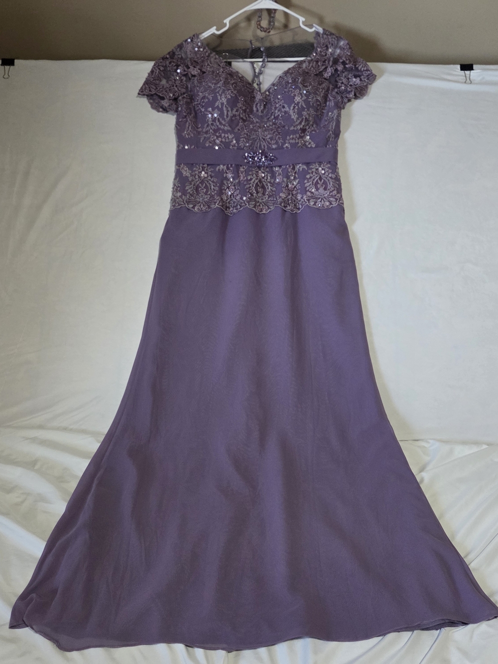 Elegant Lavender Lace Evening Gown